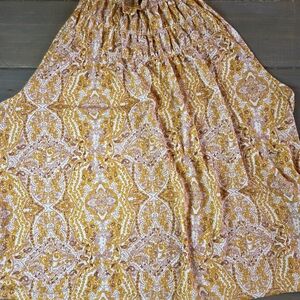 Melloday XL Boho Paisley Halter Top Ruffle Neck Mustard Brown Print